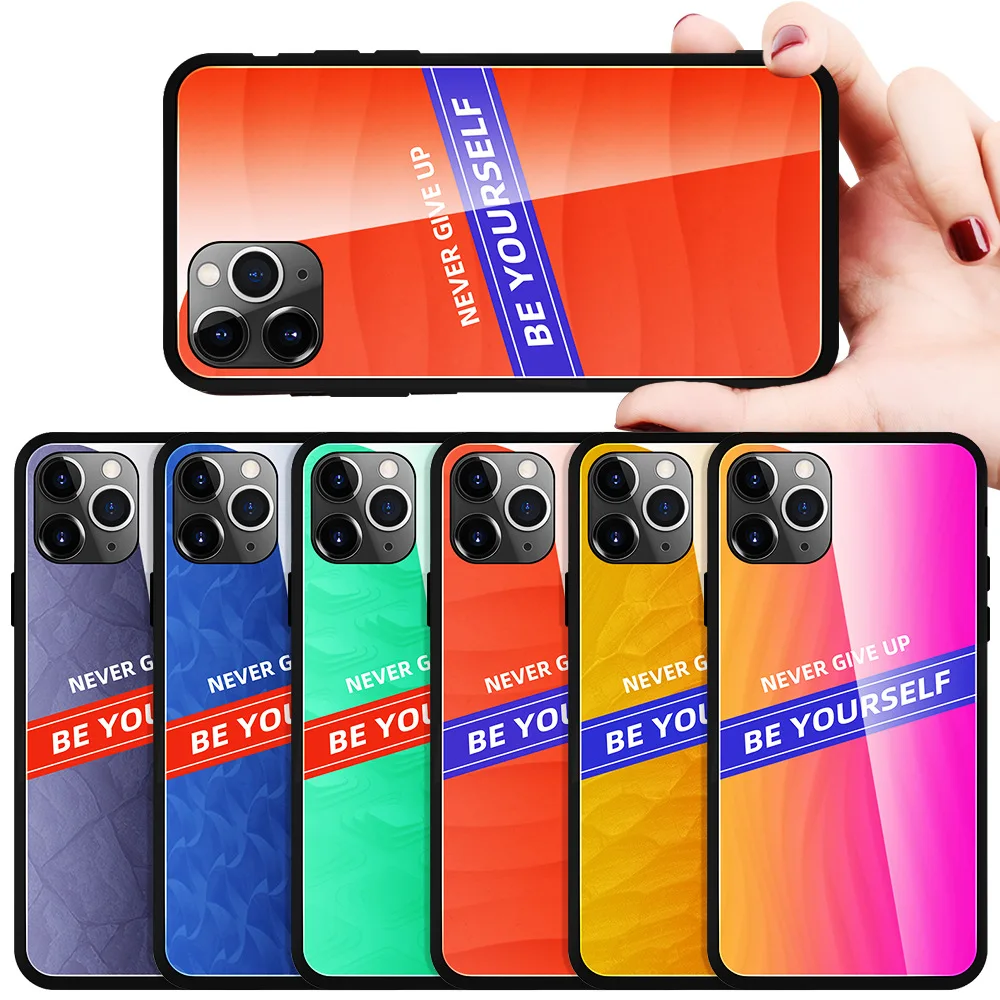 

Gradient Tempered Glass Phone Case For iPhone11 8 plus 6 6 s Colorful Silicone Bumper Back Cover For iPhone 7 8 X XR Xsmax Cases