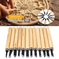 Ensemble de couteaux et ciseaux professionnels pour la sculpture du bois, 12 pièces, pour le bricolage, créatif, sculpture de base détaillée, Kits d'outils à main pour les menuisiers 