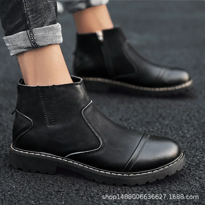

Martin Boots Men's Hight-top Zipper British-Style Leather Boot Autumn And Winter New Style plus Velvet Warm Casual Fashion Men's