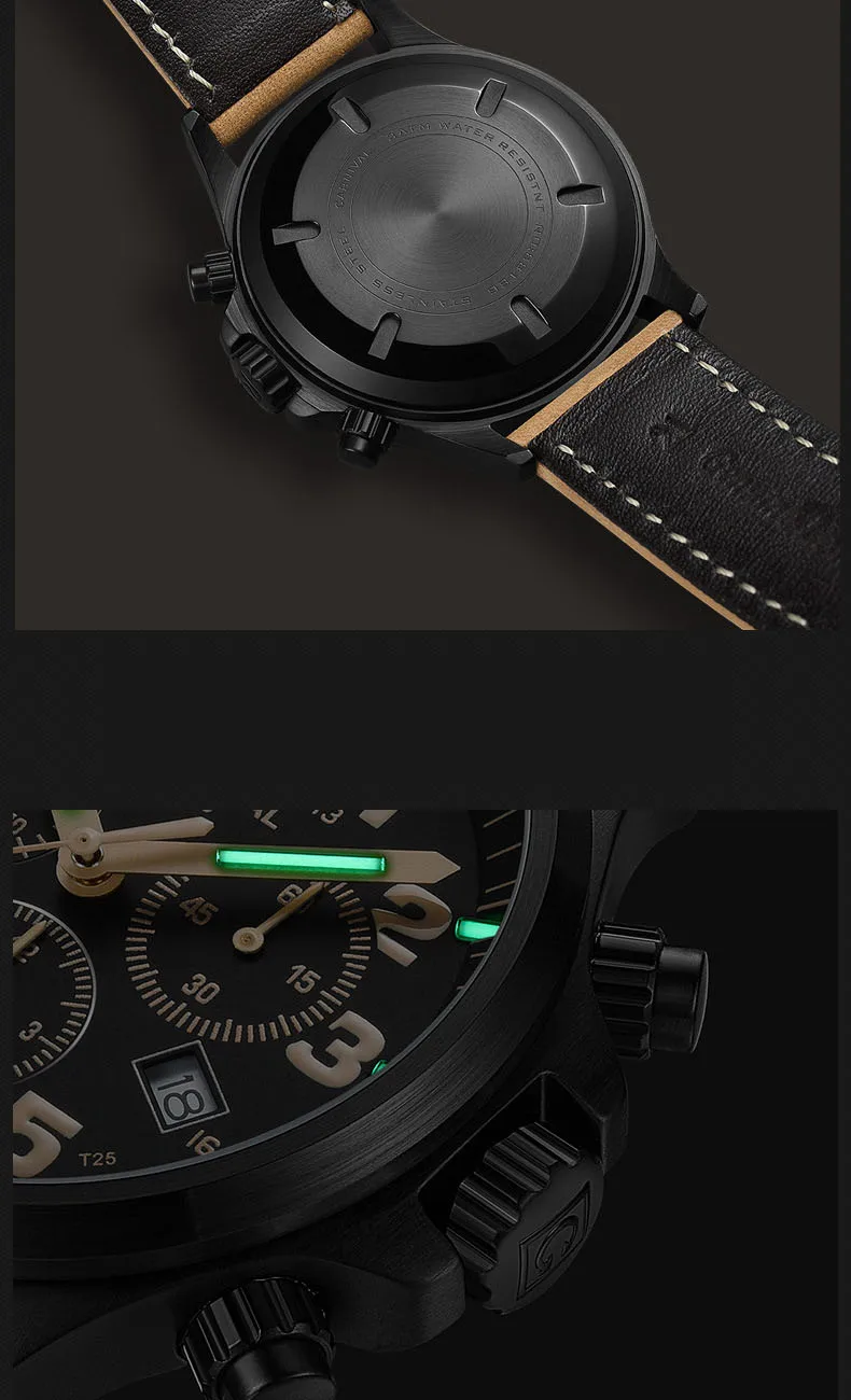 Карнавальные кварцевые мужские часы с хронографом и Тритием, светящиеся водонепроницаемые мужские наручные часы, военные спортивные часы, мужские часы