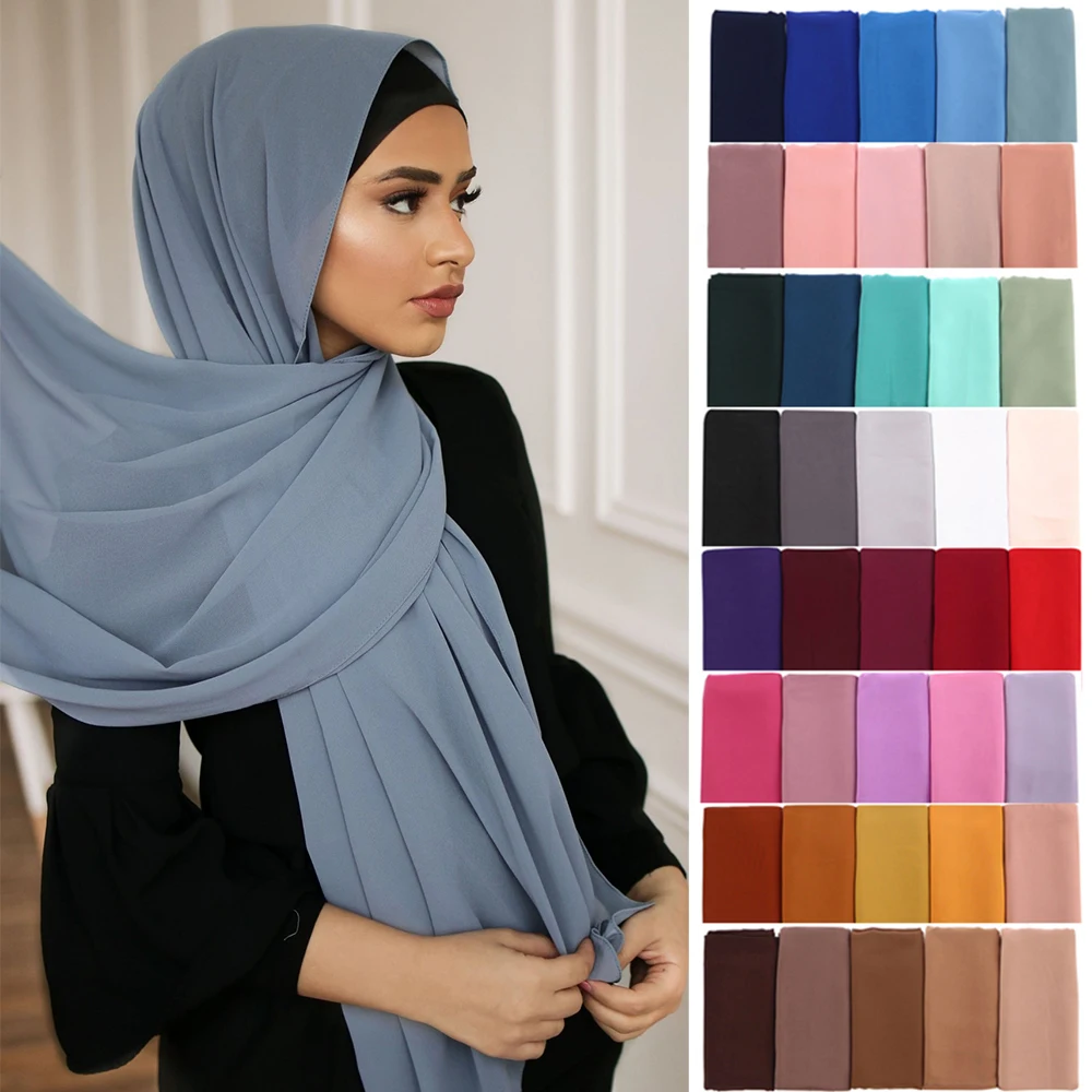Chiffon Scarf Muslim Women Hijab Turban Plain Headband Female Islamic