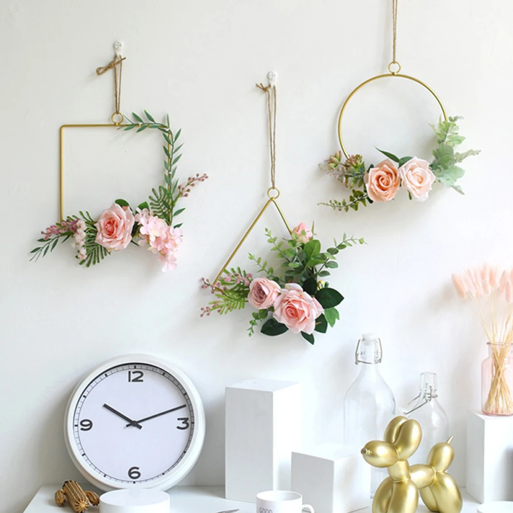 

Wall Decoration Metal Frame DIY Flower Ring Rack Nursery Kids Room Wind Chimes Ornament Decorative Loop Round Triangle Square