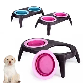 

Pet Feeder Food Feeding Feeder High Quality Double Dog Bowl With Non-Skid Silicone Mat Puppy Cat Food and Water Dish Bowls