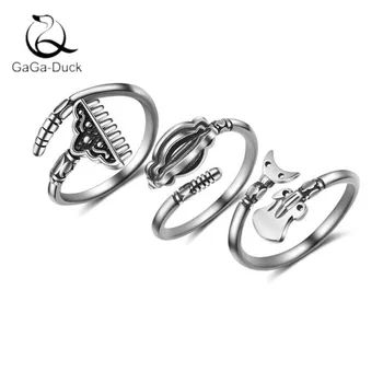 

New Retro Jewelry Personality Chinese Journey to The West Apprentice Weapon 925 Sterling Silver Evil Spirits Opening Rings R292