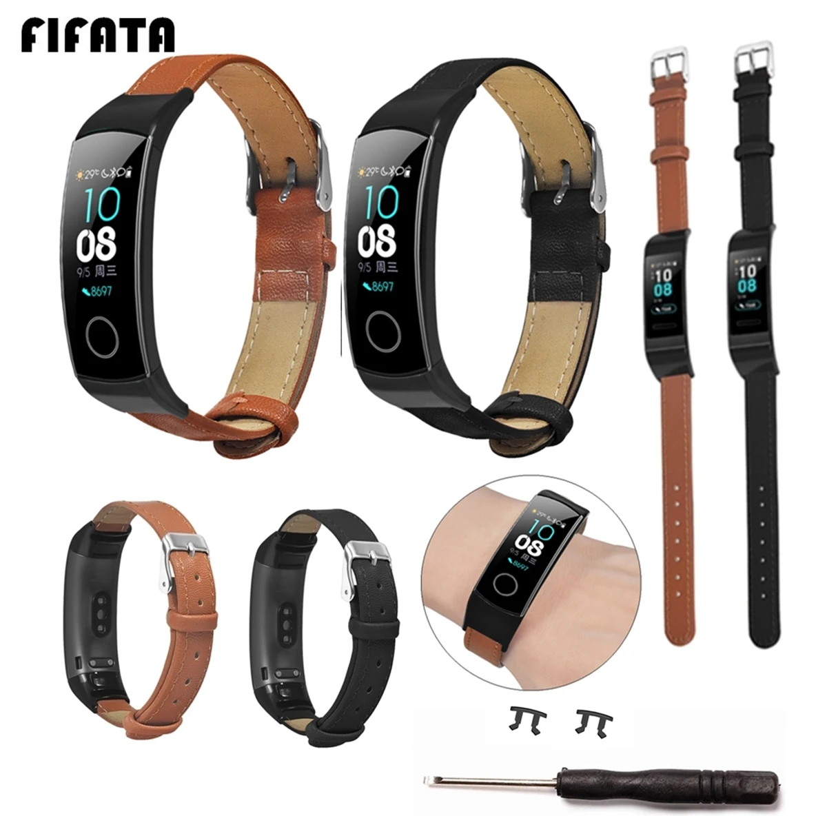 Кожаный ремешок для часов FIFATA Honor Band 5 Смарт часы 4 спортивные Сменные аксессуары