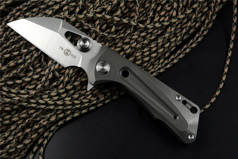 Titanium handle TWOSUN TS138 Flipper Folding Pocket Knife Hunting Outdoor Camping knife D2 blade TC4 Titanium/Carbon fiber Handle Fast Open - Цвет: Titanium handle