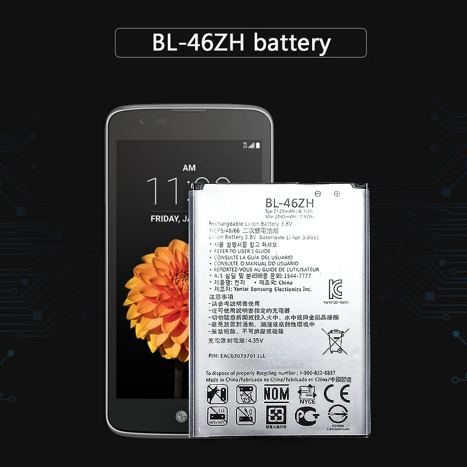 BL-46ZH Батарея для LG Leon Tribute 2 K7 K8 LS675 D213 H340 L33 X210 BL 46ZH Батарея 2125 мА-ч