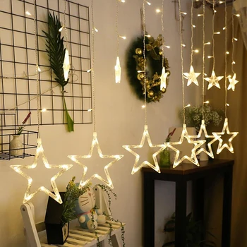 

220V LED String Lights Pentagram Star Curtain Light Fairy Hanging Lighting Wedding Birthday Christmas Indoor Decoration navidad