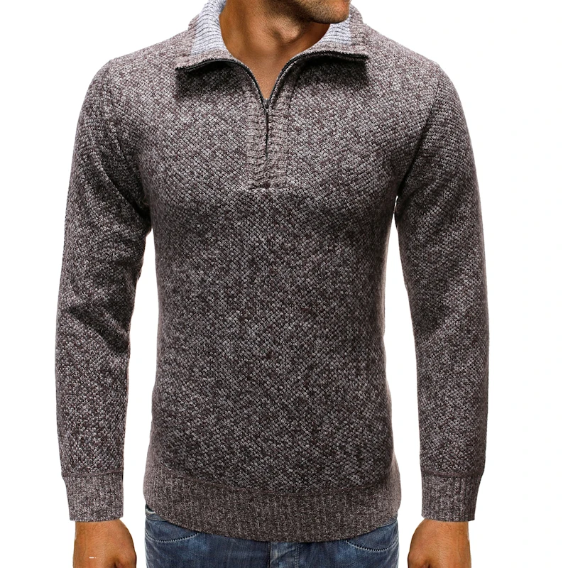 2019 autumn and winter men's half-high collar sweater men's plus velvet thick woolen coat men's casual warm solid color sweater