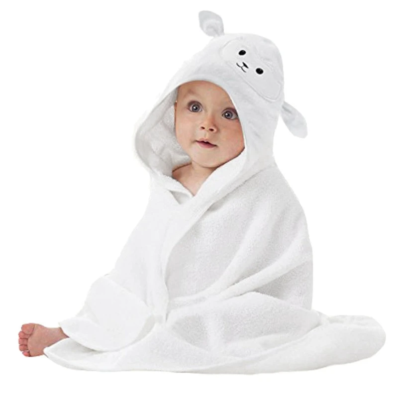 

Organic Bamboo Baby Hooded Towel | Ultra Soft and Super Absorbent Toddler Hooded Bath Towel with Cute Lamb Face Design | Great I