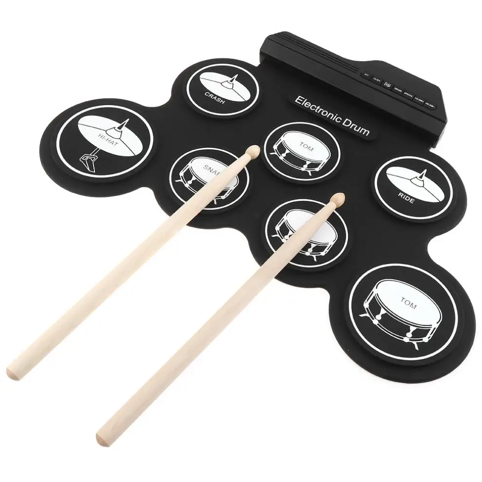 Electronic Drums  Portable Electronic Digital USB 7 Pads Roll up Drum Set Silicone Electric Drum Kit with Drumsticks and Sustain