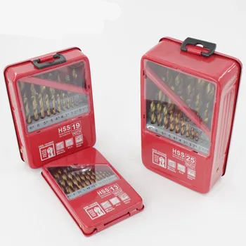 

13/19/25PCS twist drill set titanium plated high speed steel twist drill wood thin metal aluminum hole drill bit iron box