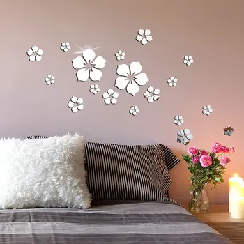 

18Pcs Exquisite Flower Wall Sticker Acrylic 3D Mirror Wall Stickers Art Mural House Bedroom Wall Decor TV Background Decoration