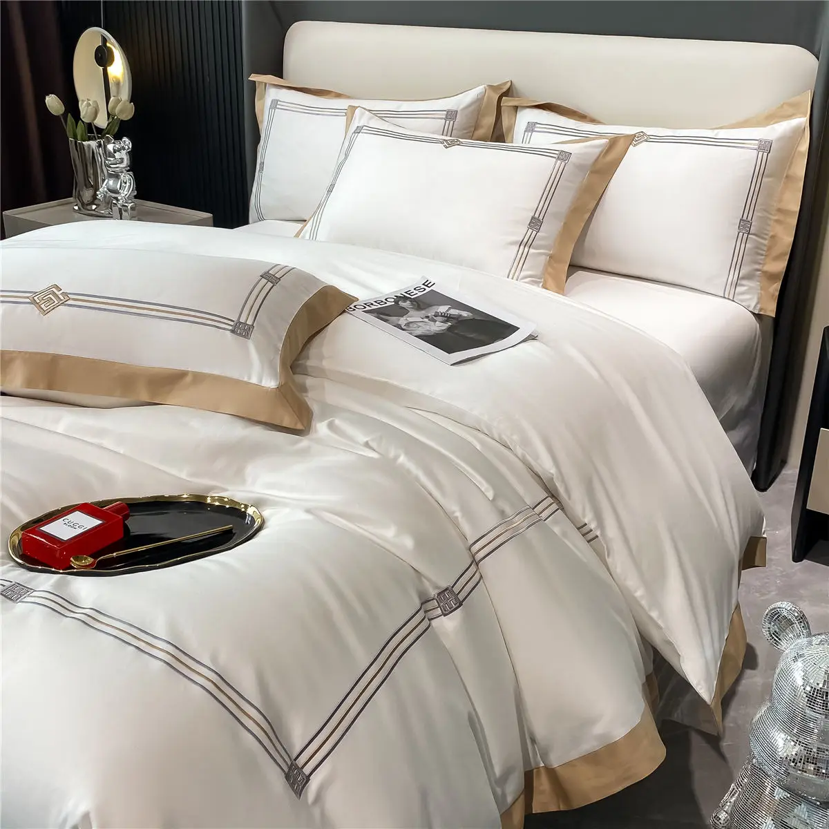 OLOEY Bedding set Egyptian cotton 100S Phnom Penh duvet cover flat sheet pillowcases Soft bed sets Embroidery