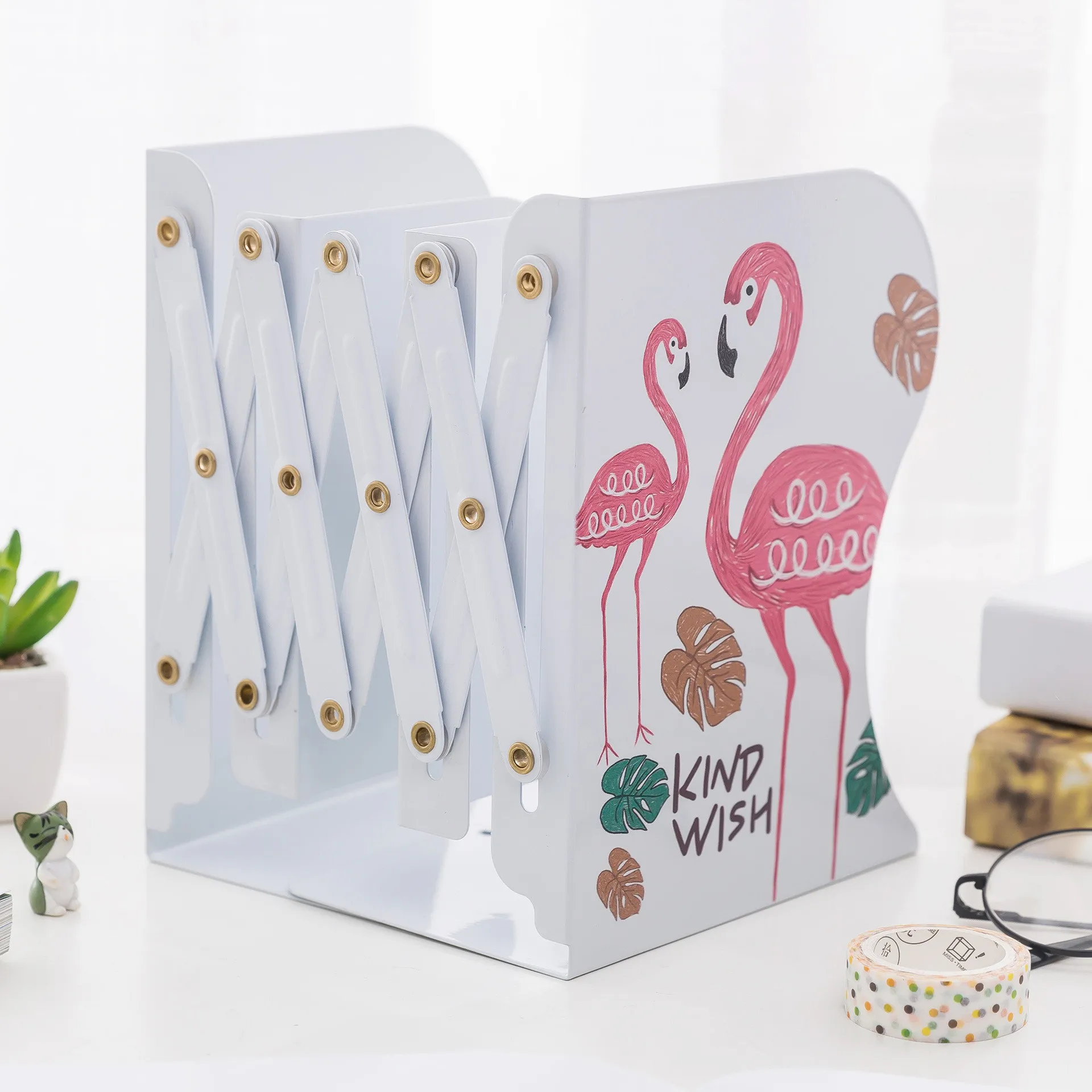 Новейший Kawaii Flamingo металлический удлиненный книжный Органайзер регулируемая