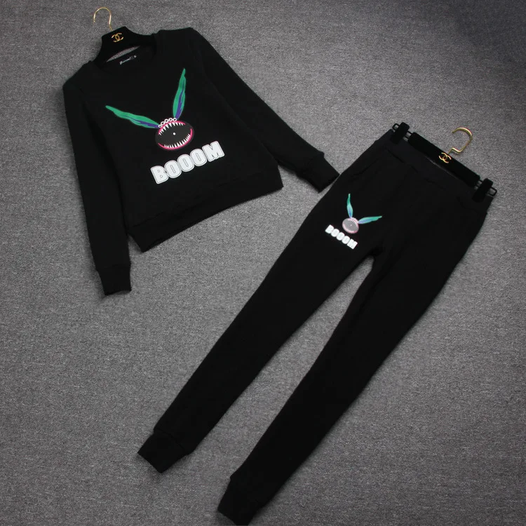 

Special Offer Europe And America Ear Monster Long Sleeve Crew Neck Set Two-Piece Set Looped Pile Cotton Printed Hoodie + Trouser
