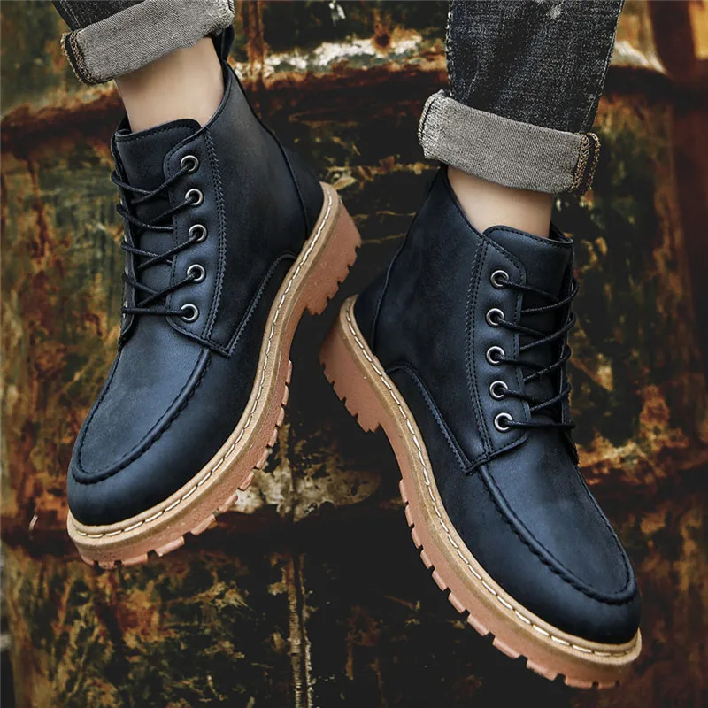 Chaussure homme/зимние мужские модные ботинки в стиле ретро; повседневные Водонепроницаемые Красивые кожаные ботинки в стиле ретро; мотоботы; Para Man 5