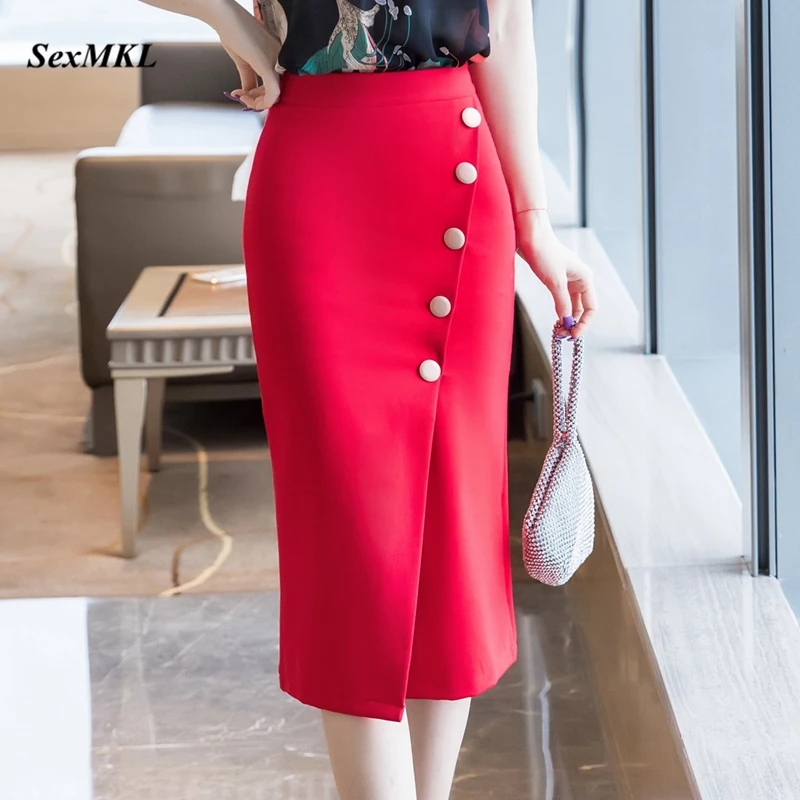 Women Elegant Button Office Skirts Oversized 2022 Fashion High Waist
