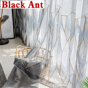 

Nordic Grey Geometric Tulle Curtain for Living Room Delicate Voile Window Screen Decor Bedroom Balcony Sheer Curtain X693#45