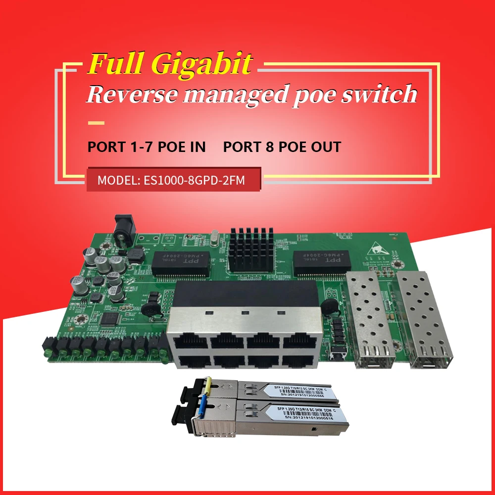 8 Port Gigabit Reverse Poe managed ethernet Switch with 2 SFP slots 1