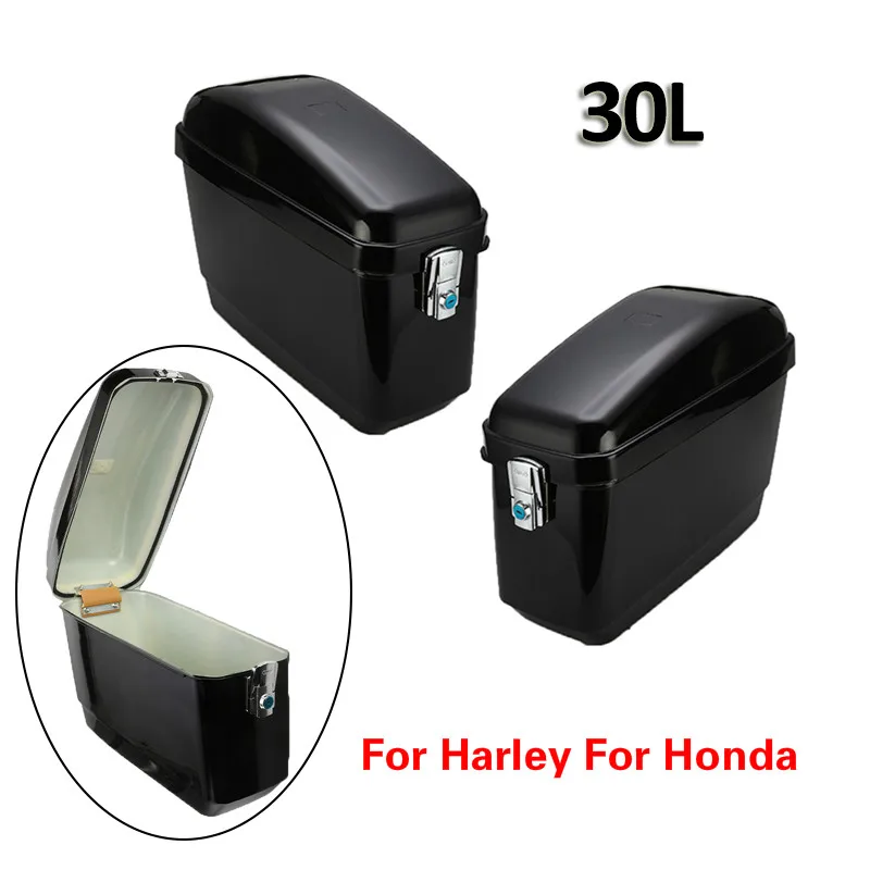 

1Pcs Universal 30L Black Motorcycle Side Box Pannier Luggage Tank Hard Case Saddle Bag Cruiser For Harley For Honda