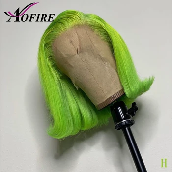 

Green Colored Bob Straight Wig 150 Density Human Brazilian Remy Hair 13X4 Lace Front Wigs For Women Wig PrePlucked