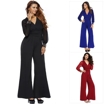 

Clothes For Women One Piece Jumpsuit Overalls Bodycon Romper Rompers Womens Shiying Long Sleeve Neck Lace Flared Pants Plus Size