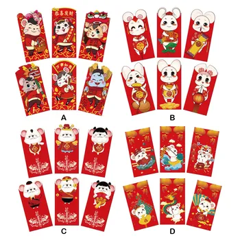 

Besegad 12pcs Cartoon Mouse Chinese New Year Red Envelopes Lunar Rat Year Hong Bao Spring Festival Hongbao Lucky Money Packet