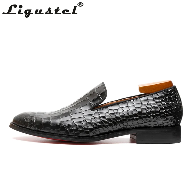 Handmade Crocodile Leather Shoes Men Dress Shoes Red Bottom Loafer Shoes For Men High Quality Leather Luxury Wedding Designer Black