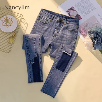 

Plus Size Blue Denim Jeans Women's 2019 Autumn New Slim Pencil Pants High Waist Jeans Female Lady Mom Jeans