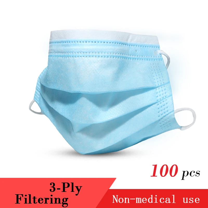 

100 pcs 3-Ply Disposable Face Mask Elastic Soft Breathable Prevent Mouth Mask Anti Pollution Non-Woven Safe Face Mask Berserk