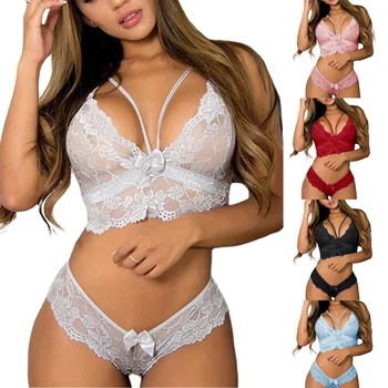 

Women’s Sexy No Steel Ring Bra Set Lace Thin Cup Gather Underwear and Bow Breathable Panties