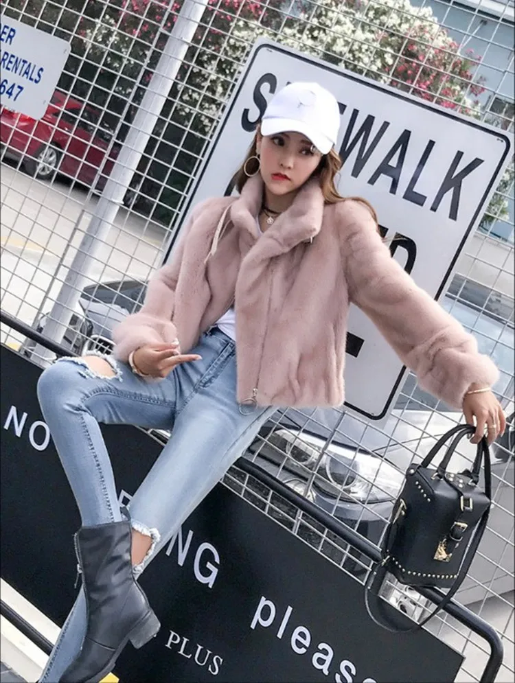 Skin pink Новинка шуба из натурального меха норки женская зимняя Толстая теплая короткая теплая куртка с рукавами модная мягкая одежда норковая шуба меховое пальто женское натуральный мех шуба норка пальто с мехом куртка - Цвет: Skin pink