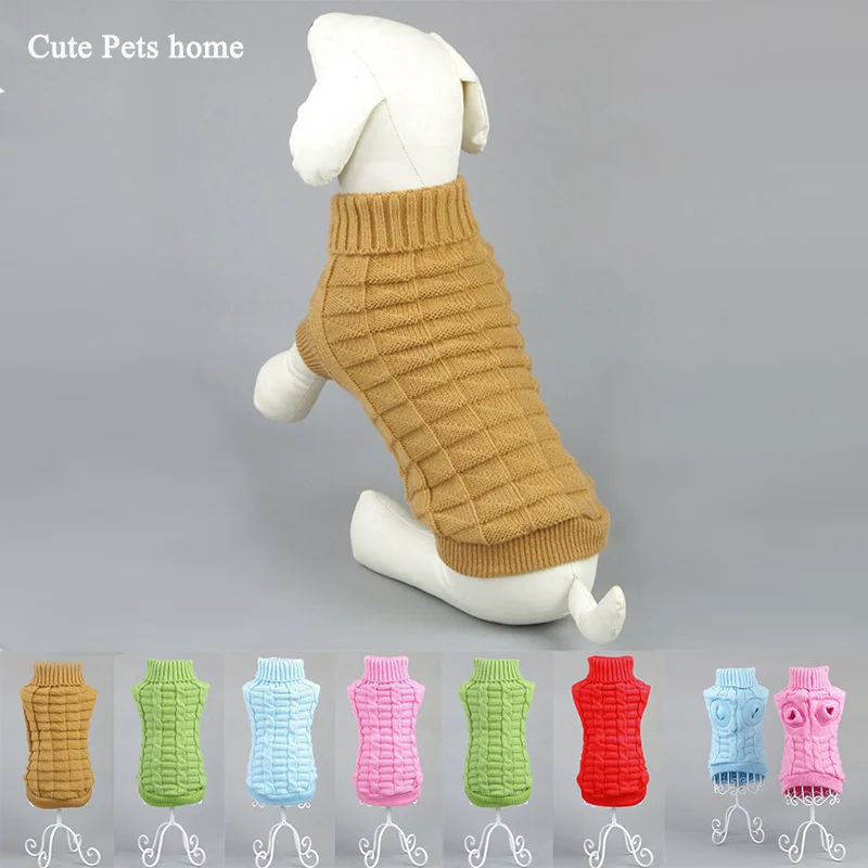 Зимняя однотонная Одежда для собак, теплый Рождественский свитер для маленьких собак, верхняя одежда для питомца, вязание крючком, ткань, бульдог, осенне-зимний свитер