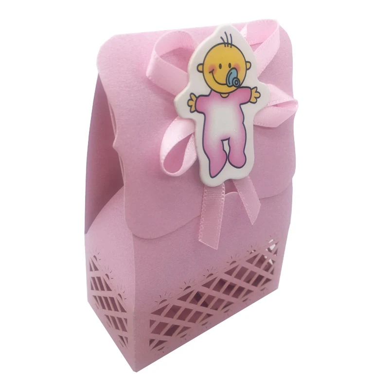 pink baby 12 шт мальчик девочка бумага крещение ребенок душ Конфеты Подарочная коробка украшения ребенок сувениры Упаковка подарочные пакеты день рождения принадлежности - Цвет: pink baby