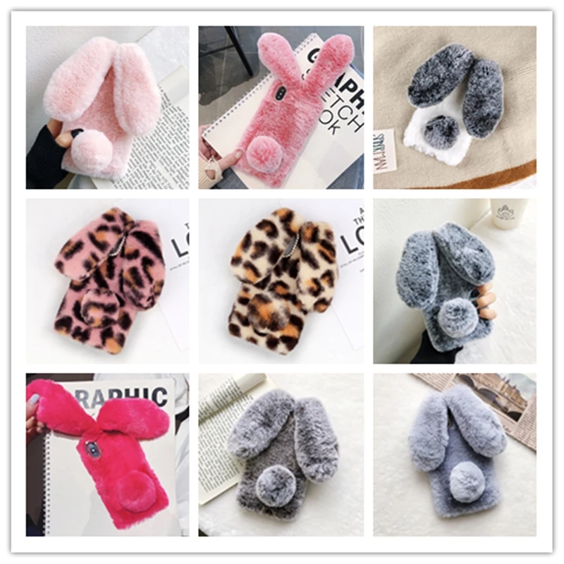 Bunny Fur Case for Huawei Y5P 2020 Y6P Y6 2019 Y5 Prime 2018 Rabbit Plush Case Huawei Nova 7i 7 SE y9s Y6 Pro 2017 Cover Shell waterproof case for huawei