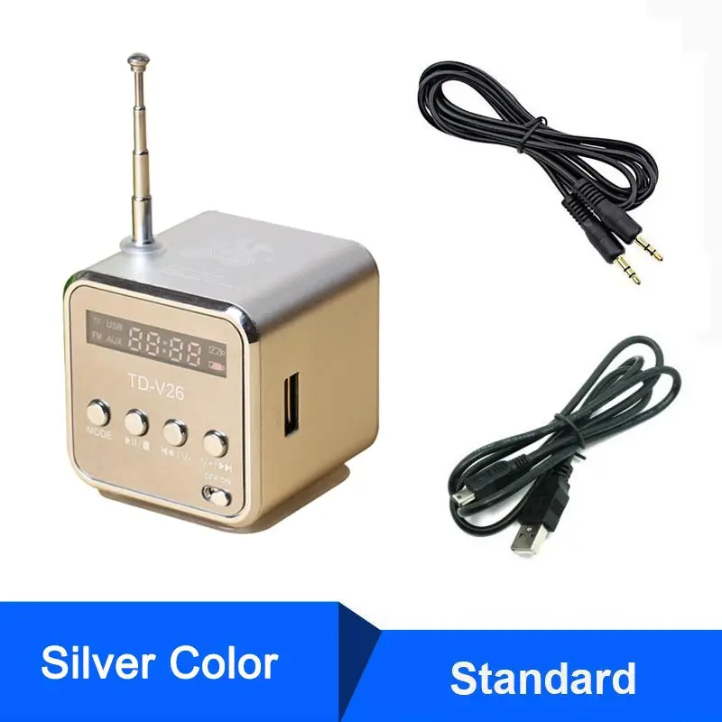 TD26 Silver Ingelon портативное мини-радио цифровой FM динамик lcd стерео MP3 музыкальный плеер с Micro SD/TF/USB 8 ГБ карта приемник дропшиппинг - Цвет: TD26 Silver