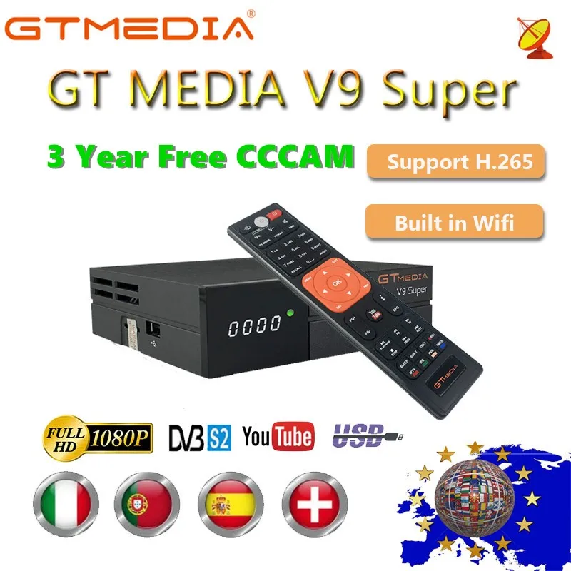 

GTmedia V9 Super Digital TV Satellite Receiver DVB-S2 H.265 DRE &Biss key 3 Year Spain CCCAM PK Freesat V7 V8 X96 H96 X96 Mini
