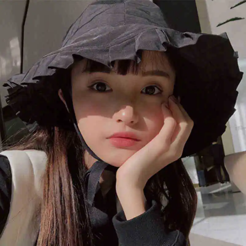 

Forest House Celebrity Style Fashion Bucket Hat Pleated Korean-style Hat Summer Trend Topee Wind Proof Zone Bucket Hat Casual