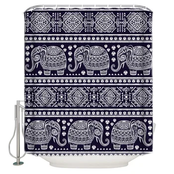

Indian Elephant Tribal Ornament Shower Curtain Waterproof Bathroom Curtain Polyester Bath Curtain Home Decor 12 Hooks