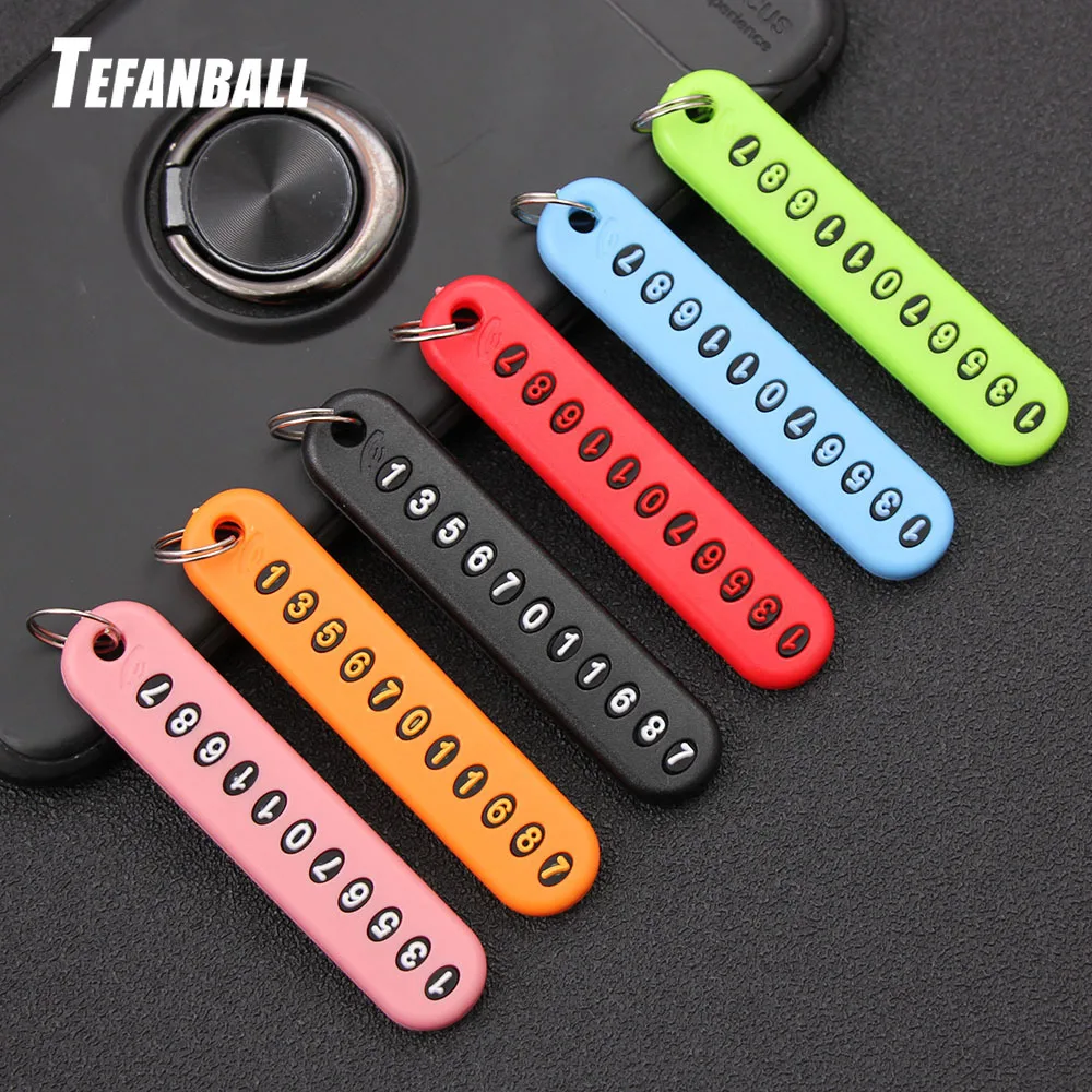 Plastic Anti-Lost Phone Number Plate Keychain Car Keyring Collar Pendant