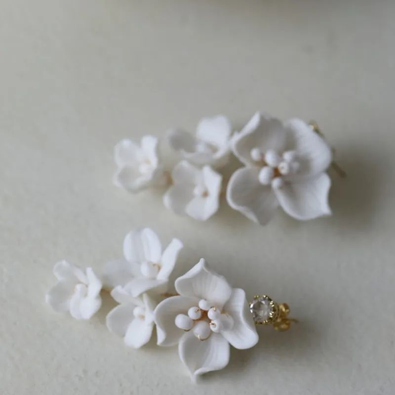 Ins Porcelain Flower Wedding Earrings Bridal Jewelry Gold Silver Color Handmade Women Drop Earring 5