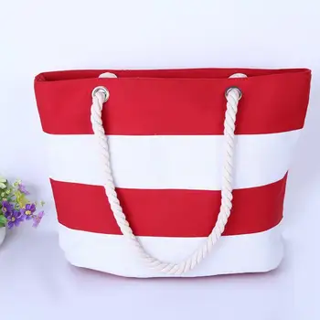 

2020 new fashion Canvas Bag Big Stripe Shoulder Handbags Shopping Bag Wild Rough Twine Striped Beach Bag for women