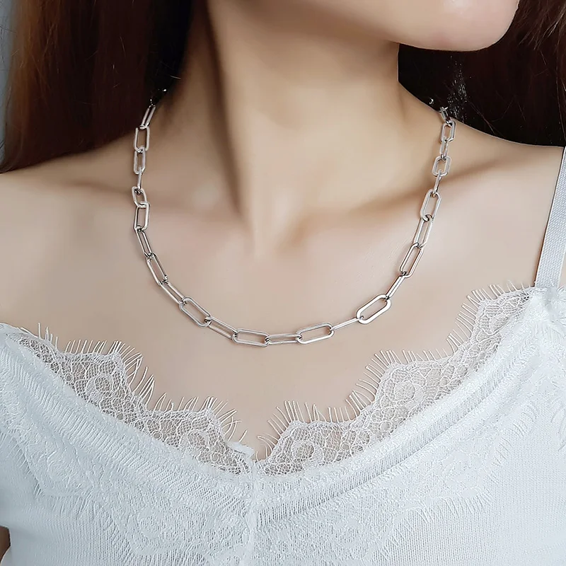 MEN ALTA CAPTURE CHARM NECKLACE STAINLESS STEEL RECTANGLE PAPER CLIP LINK LIGHT MACHINE CHAIN CHOKER MENS JEWELRY 20 INCH