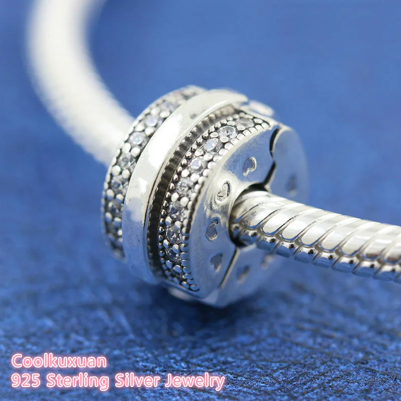 

Sparkling Pave Lines & Logo Clip Charm Original 100% 925 Sterling Silver beads Fits Pandora bracelets Jewelry Making