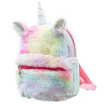 

Fashion Unicorn Children Girls Plush Backpacks Cartoon Cute Colorful Plush Kids Girls School Bags Leather Backpack