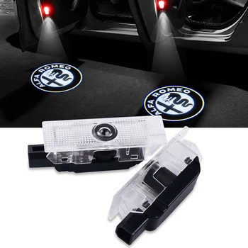 

2Pcs New fashion LED Car Door Welcome Light Logo Projector for Alfa Romeo Giulia Giulietta Mito Stelvio Brera 147 156 159 GT