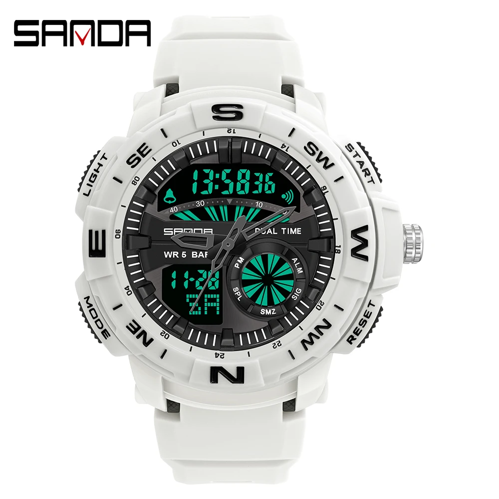 SANDA brand 2021 Dual Display Teen and Male Electronic Watch Fashion Trend Outdoor Glow-in-the-dark Watch Alarm, calendar