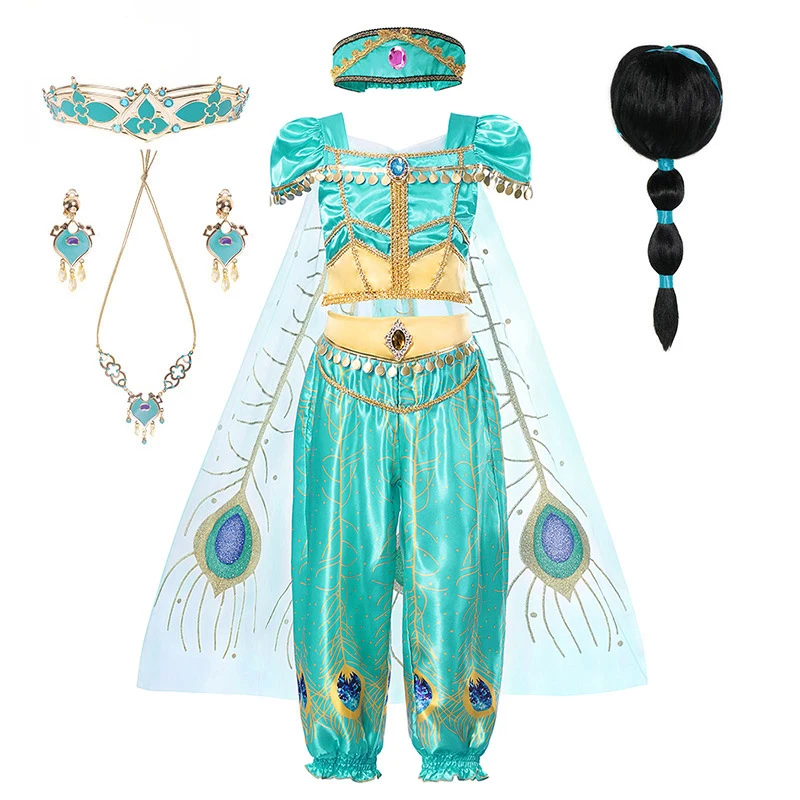 Для Девочек Принцесса Жасмин Костюмы для детей живота платье для танцев индийский костюм для Хэллоуин Рождество День рождения Косплей