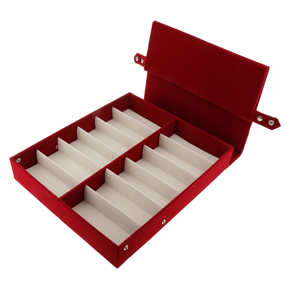 12 Slot Eyeglass Storage Box - Vintage Red Velvet Sunglass Glasses Display Case Storage Organizer Collector